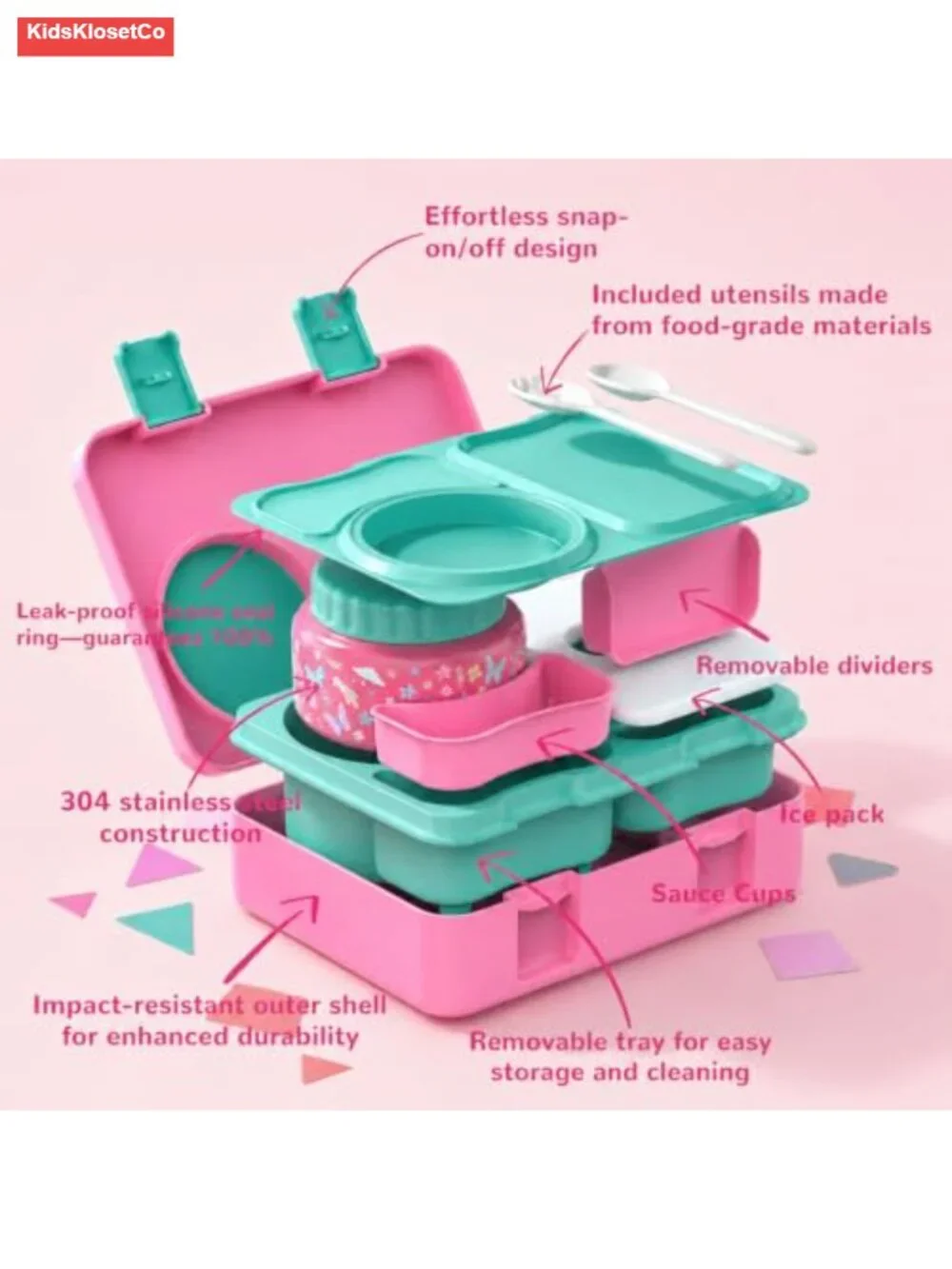 Kids Insulated Lunch Box with 8oz Thermo Food Jar, Leakproof Bento with Ice